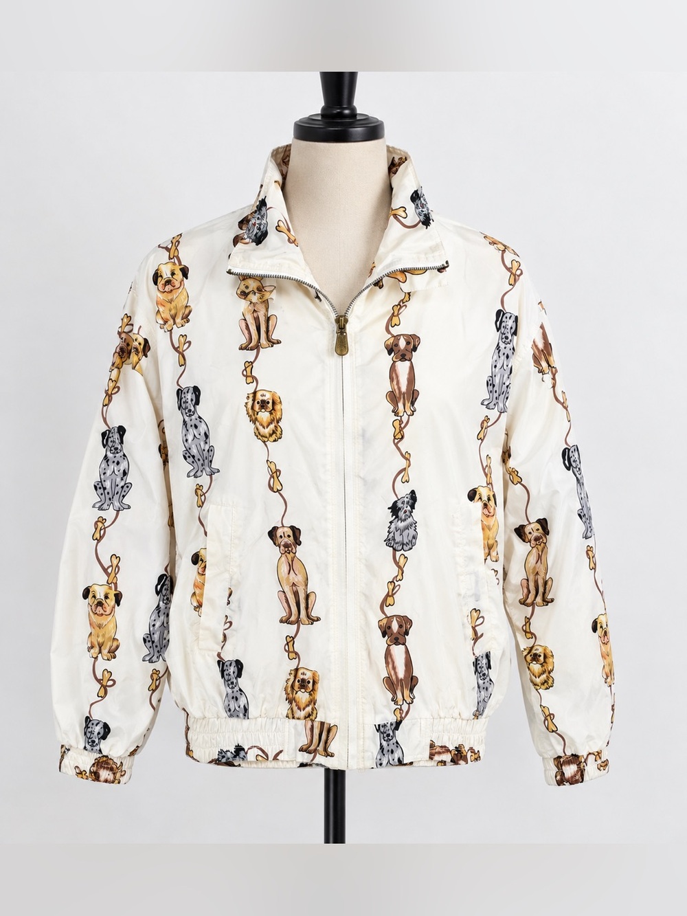 Vintage FUDA International 100% Silk Dog Print Bomber Jacket Sz S 80s 90s
